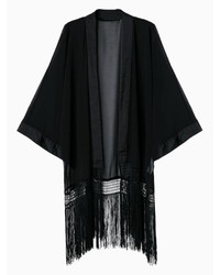 Choies Black Bat Sleeve Kimono Coat With Tassel