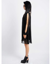 Choies Black Chiffon Double Deck Dress With Hollow Cut Sleeves