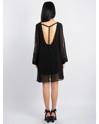 Choies Black Chiffon Double Deck Dress With Hollow Cut Sleeves