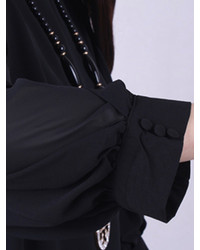 Choies Black Chiffon Shift Dress With Puff Sleeves