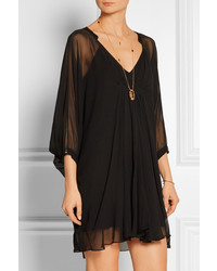 Diane von Furstenberg Fleurette Silk Chiffon Mini Dress Black