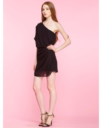 Choies One Shoulder Ruched Chiffon Dress In Black