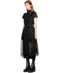 Sacai Black Pleated Shirt Dress
