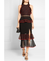 JONATHAN SIMKHAI Chiffon And Lace Trimmed Crepe Midi Skirt Black