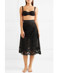 Dolce & Gabbana Lace Paneled Silk Blend Chiffon Skirt Black