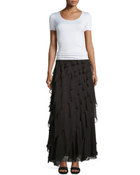 Haute Hippie Layered Ruffle Long Skirt Dark Graphite