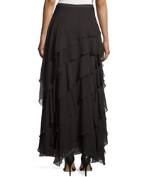 Haute Hippie Layered Ruffle Long Skirt Dark Graphite