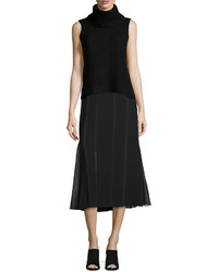Donna Karan Pieced A Line Midi Skirt Black