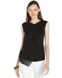 Casual Couture by Green Envelope Black Stretch Chiffon Panel Accent Sleeveless Tank