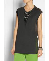 3.1 Phillip Lim Embellished Cotton Jersey And Silk Chiffon Top