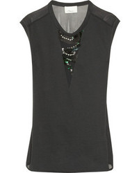 3.1 Phillip Lim Embellished Cotton Jersey And Silk Chiffon Top