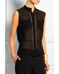 Nina Ricci Lace Paneled Silk Chiffon Shirt
