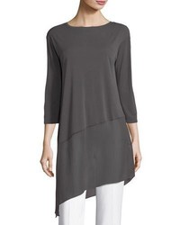 Eileen Fisher Bateau Neck 34 Sleeve Stretch Jersey Tunic Top Petite