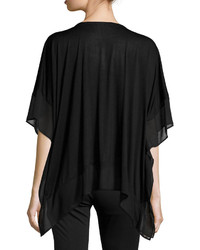 Neiman Marcus Jersey Knit Chiffon Trim Tunic Black