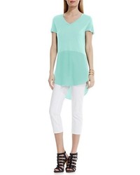 Two By Vince Camuto Mixed Media V Neck Tunic Top