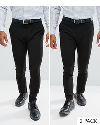 ASOS DESIGN 2 Pack Super Skinny Trousers In Black Save