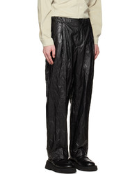 AMOMENTO Black Tuck Faux Leather Trousers