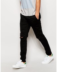 Asos Brand Skinny Chinos With Knee Rips In Black
