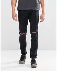 Asos Brand Skinny Cotton Pants In Black With Knee Rip