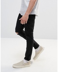 Asos Brand Super Skinny Cotton Pants In Black With Knee Rips
