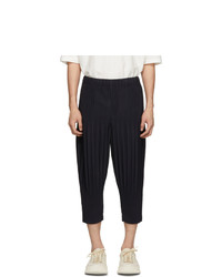 Homme Plissé Issey Miyake Navy Cropped Wide Pleat Trousers