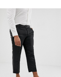 ASOS DESIGN Plus Slim Crop Smart Trouser In Black Satin With Sequin