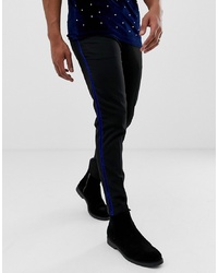 Burton Menswear Slim Fit Trousers With Cobalt Velvet In Black