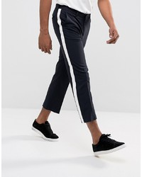 ASOS DESIGN Straight Crop Smart Trousers In Navy With White