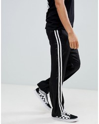 ASOS DESIGN Straight Trousers In Black With White Side Tape