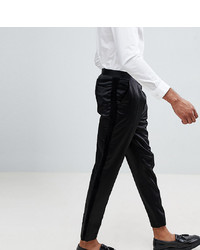 ASOS DESIGN Tall Tapered Smart Trouser In Black Satin With Velvet