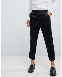 ASOS DESIGN Tapered Smart Trouser In Black Satin With Velvet
