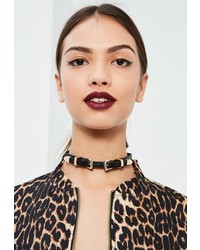 Missguided Black Statet Buckle Detail Choker Necklace