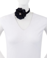 Lydell NYC Statet Flower Ribbon Choker Necklace Black