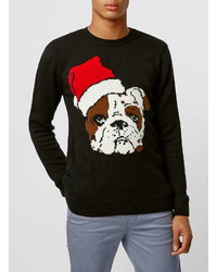 Topman Santa Bulldog Crew Neck Christmas Sweater