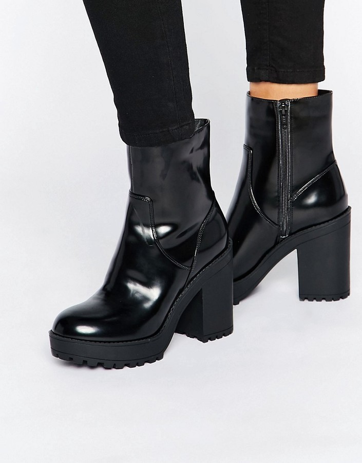 Monki Chunky Patent Heeled Ankle Boot 