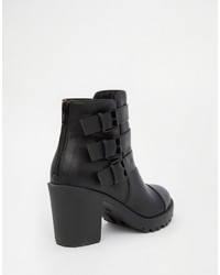 London Rebel Multi Strap Chunky Heeled Ankle Boots