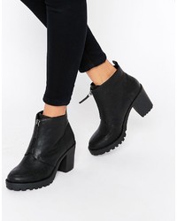 London Rebel Zip Front Chunky Heeled Ankle Boots