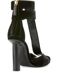 Tom Ford Velvet T Strap 115mm Chunky Heel Sandal Black