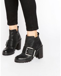 Office Apex Buckle Leather Chunky Heeled Ankle Boots