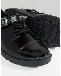 T.U.K. Argyll Spike Harness Lace Up Chunky Leather Flat Shoes