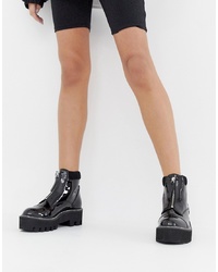 Lamoda Black Patent Chunky Boots