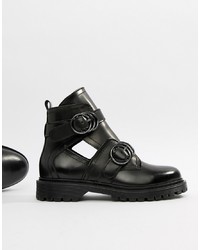 Bronx Box Chunky Leather Cut Out Detail Ankle Boots