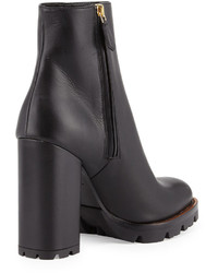 Prada Leather Chunky Heel Ankle Boot Black