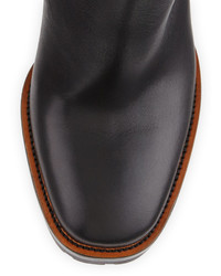 Prada Leather Chunky Heel Ankle Boot Black