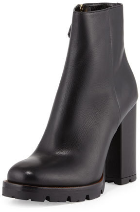 chunky black leather ankle boots