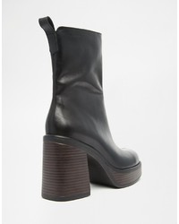 Vagabond Tyra Stacked Platform Black Leather Calf Boots