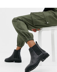 ASOS DESIGN Wide Fit Addie Leather Chunky Chelsea Boots Leather
