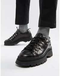 Black Chunky Leather Derby Shoes