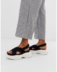 Bershka Crossover Sandals On Chunky Sole In Black