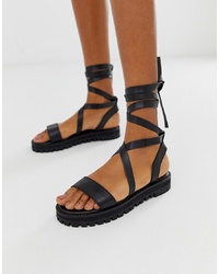 ASOS DESIGN Faster Leather Chunky Tie Leg Sandals